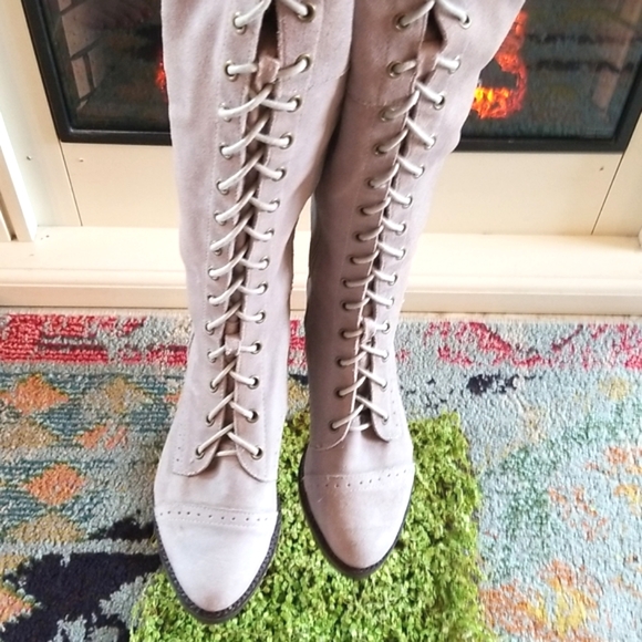 JEFFREY CAMPBELL FREE PEOPLE Over The Knee OTK JOE Grey Lace Up Heels Boots 8.5 - Picture 4 of 16